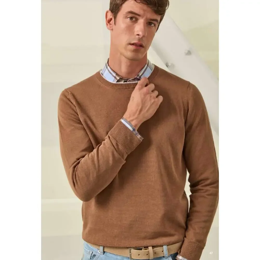 PESERICO Italy Maglia Tricot Knit Sweater Cotton Linen Crew Brown IT 52 US L XL